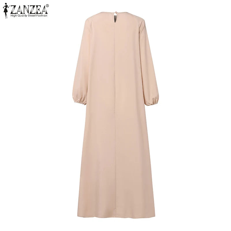 Patchwork Lantern Sleeve Pleated Abaya – Elegant Layered Muslim Maxi Dress