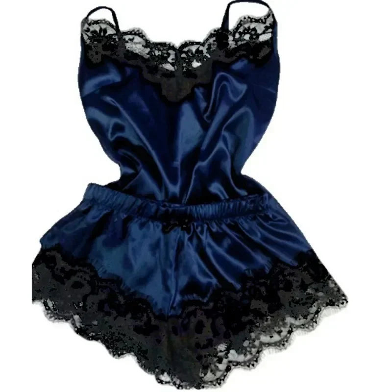 Summer Lace Silk Pajama Set – Women’s Sexy Sleepwear