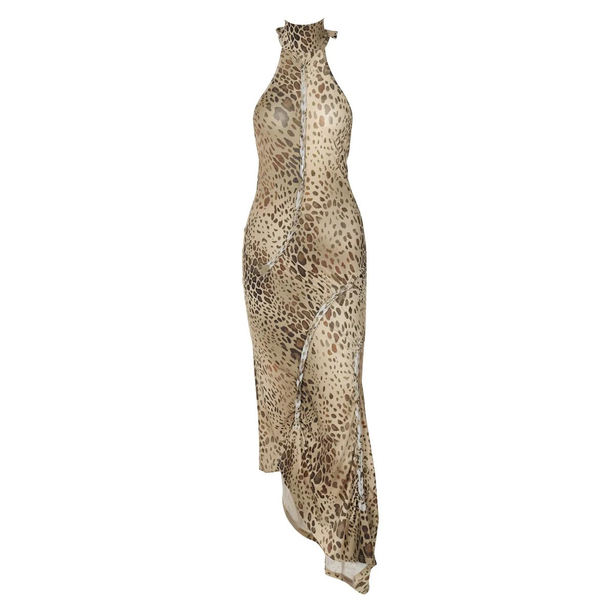 Robe Maxi Dos Nu Imprimé Léopard – Élégance Sensuelle et Glamour